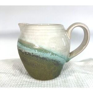 Oh Gussie PAW PAW‎ Pottery Pitcher Jug 21 oz Sage Green Teal Cream 4.5"
